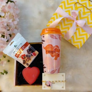 My Superwoman! Gift Box - Women's Day Gifts- 'Strong Woman' Chirpy Cup,A Rose Scented Heart Soap,A Designer Bracelet,Brookeside Raspberry Chocolates,1 Card For Festive gift