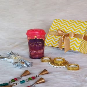 "Sip & Dip" Happy Diwali - Diwali Gift Box-1 Colorful Diwali Sipper with 2 lids,1 Diyas,Organic Flavoured Tea Sticks For Festive gift