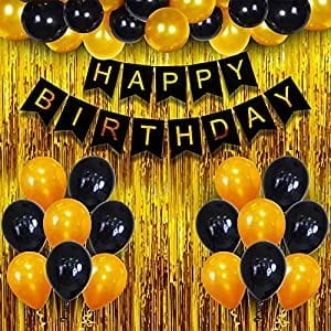 Happy Birthday Decoration ,( 50th Birthday Decoration ) , Decoration Theme- Gold & Black , Happy Birthday Balloons Decoration Service At Your Door-Step