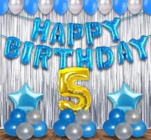 5th Happy Birthday Balloon Decoration ,Decoration Theme- Blue & Silver , Happy Birthday Decoration Service At Your Door-Step,( 5th Birthday Decoration )