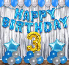 3rd Happy Birthday Balloon Decoration ,Decoration Theme-  For Boys Blue & Silver And For Girls Pink & Golden , Happy Birthday Decoration Service At Your Door-Step,( 3rd Birthday Decoration )
