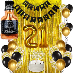 21st Happy Birthday Balloon Decoration ,Decoration Theme- Gold & Black , Happy Birthday Decoration Service At Your Door-Step,( 21st Birthday Decoration ) For Girls Pink And For Boys Blue Decoration Services