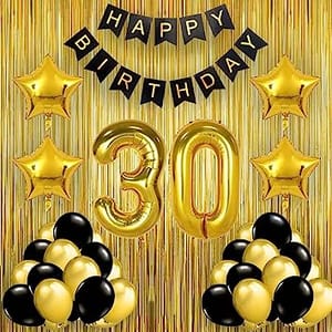 30th Happy Birthday Balloon Decoration ,Decoration Theme- Gold & Black , Happy Birthday Decoration Service At Your Door-Step,( 30th Birthday Decoration )