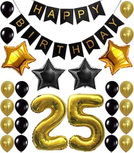 25th Happy Birthday Balloon Decoration ,Decoration Theme- Gold & Black , Happy Birthday Decoration Service At Your Door-Step,( 25th Birthday Decoration )