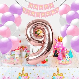 9th Happy Birthday Balloon Decoration , For Kids Decoration Theme-Blue & Pink  ,Happy Birthday Decoration Service At Your Door-Step,( 9th Birthday Decoration For Kids Girls & Boys)