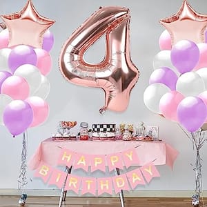 4th Happy Birthday Balloon Decoration ,Decoration Theme-Rose Golden , Happy Birthday Decoration Service At Your Door-Step,( 4th Birthday Decoration For Baby Girl)