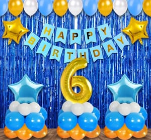 6th Happy Birthday Balloon Decoration ,Decoration Theme- For Boys Blue & Silver And For Girls Pink & Golden , Happy Birthday Decoration Service At Your Door-Step,(6th Birthday Decoration)