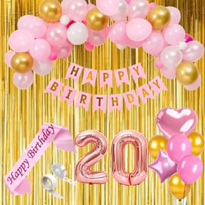 20th Happy Birthday Balloon Decoration , For Girls Decoration Theme-Golden & Pink ,Happy Birthday Decoration Service At Your Door-Step,( 20th Birthday Decoration For Girls )