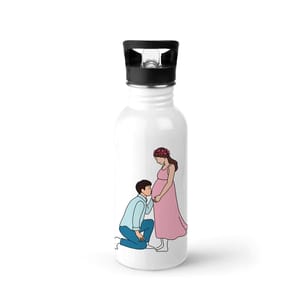 Awaiting Baby Single Walled Steel White Bottle with Sipper Lid 600ml - Can be Customized As Per Requirement