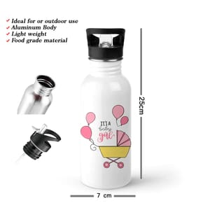 It's a Girl Single Walled Steel White Bottle with Sipper Lid 600ml - Can be Customized As Per Requirement