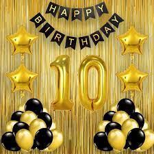 10th Happy Birthday Balloon Decoration ,Decoration Theme- For Kids Gold & Black , Happy Birthday Decoration Service At Your Door-Step,(10th Birthday Decoration)