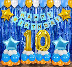10th Happy Birthday Balloon Decoration ,Decoration Theme- For Kids Blue & White & Gold  Happy Birthday Decoration Service At Your Door-Step,(10th Birthday Decoration)