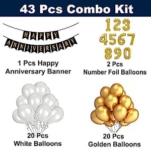 50th Happy Anniversary Balloon Decoration ,Decoration Theme-Gold & White , Happy Anniversary Decoration Service At Your Door-Step, (50th Anniversary Decoration)