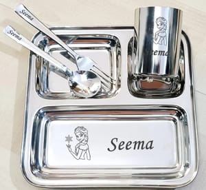 Cartoon Printed Personalized Gift For Your Love Ones Dinner Set stainless steel, With Name And logo on it ,It's Perfect Gift For Birthday, Anniversary ( For Girls)