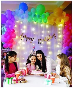 Happy Birthday Balloon Decoration For Princess Birthday Decoration Theme-Pink With White Background With Led Light , Happy Birthday Decoration Service At Your Door-Step, For Girls
