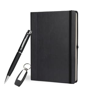 Standard Black Leather-finished Combo Gift Set of 3 items a diary, pen, and a keychain Perfect for corporate gift