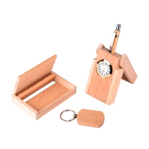 Conquest Wooden 3 in 1 Gift Set contains a pen, a penholder, keychain & a cardholder Perfect for corporate gift