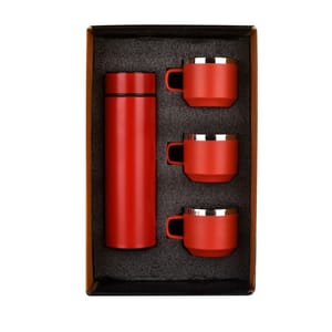 Honor Matte Red Smart LED Active Temperature Display Indicator Insulated Stainless Steel Hot & Cold Flask Bottle With 3 Steel Cups Combo set of 1 Pc for Corporate Gift