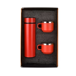 Wizard Matte Red Smart LED Active Temperature Display Indicator Insulated Stainless Steel Hot & Cold Flask Bottle With 2 Steel Cups Combo set of 1 Pc for Corporate Gift