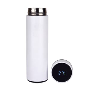 Wizard Matte White Smart LED Active Temperature Display Indicator Insulated Stainless Steel Hot & Cold Flask Bottle With 2 Steel Cups Combo set of 1 Pc for Corporate Gift