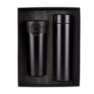 Aqua Black 2 in 1 Gift Set contains Temperature Bottle and Vacuum Insulated Mug Perfect for corporate gift
