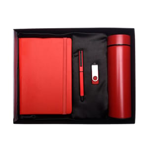 Glorious Red Tech Gift Box  includes a Temperature bottle, Leather diary, metallic Pen, and Pendrive is the best essentials combo gift suitable for all Corporates.