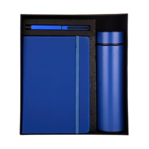 Royal Blue 3 in 1 Gift Set -cube pen Notebook & Temperature Bottle perfect corporate gift for all your employees, clients and prospects