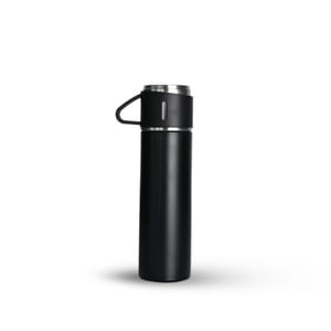 Stainless Steel Black Vacuum Flask for Coffee Hot Drink and Cold Water Flask Bottle with 3 Cups Combo set of 1 Pc for Corporate Gift