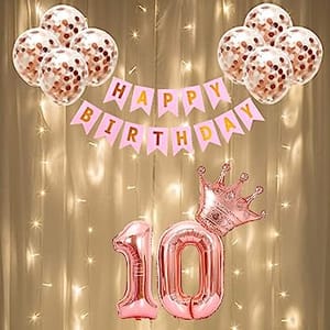10th Happy Birthday Balloon Decoration With Led Light For Girls, Happy Birthday Decoration Service At Your Door-Step