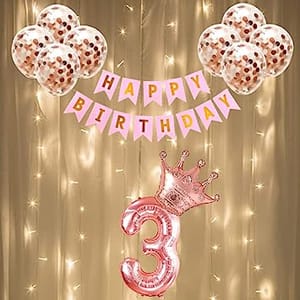 3rd Happy Birthday Balloon Decoration With Led Light For Girls , Happy Birthday Decoration Service At Your Door-Step