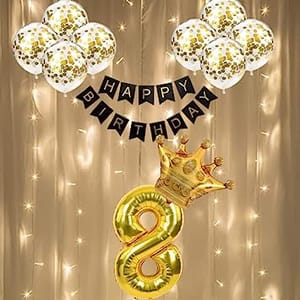 8th Happy Birthday Balloon Decoration With Led Light For Kids, Happy Birthday Decoration Service At Your Door-Step