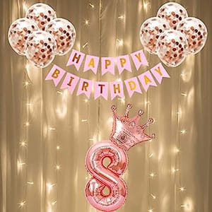 8th Happy Birthday Balloon Decoration With Led Light For Girls , Happy Birthday Decoration Service At Your Door-Step
