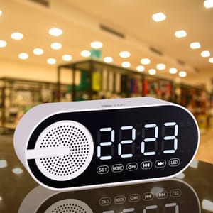 EVM Enclock White Bluetooth Speaker With LED Clock for music lovers and those who are punctual