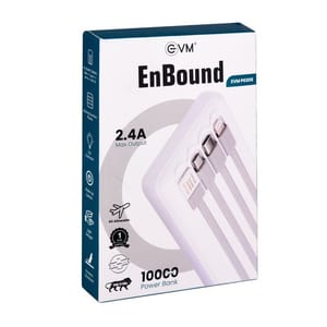 EVM EnBound 10000mAh White Powerbank lightweight and compact size also compatible with all cell phones and other electronic equipment