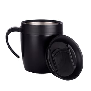 Insulated Stainless Steel Black double wall vacuum insulation 450ml Coffee Mug with Lid suitable for outdoor, travel and office use