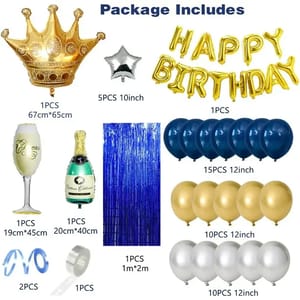 Happy Birthday Balloon Decoration ,Decoration Theme- Gold & Blue & Silver , Happy Birthday Decoration Service At Your Door-Step.
