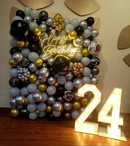 24th Happy Birthday Balloon Decoration With Led Light , 24th Happy Birthday Decoration Service At Your Door-Step