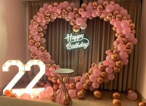 22nd Happy Birthday Balloon Decoration , Hart Shape Balloons Decoration With Led Light 22 Number , 22nd Happy Birthday Decoration Service At Your Door-Step