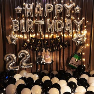 22nd Happy Birthday Balloon Decoration Silver and Black 22nd Happy Birthday Decoration Service At Your Door-Step