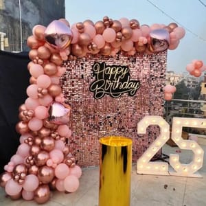 25th Happy Birthday Balloon Decoration Rose Gold With 25 Number Led Light ,Birthday Decoration Service At Your Door-Step