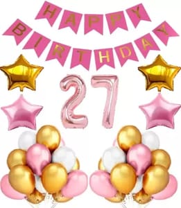27th Happy Birthday Balloon Decoration Pink & Gold For Girls ,Birthday Decoration Service At Your Door-Step
