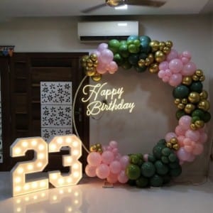 23rd Happy Birthday Balloon Decoration, With 23 Number Led Light, Decoration Service At Your Door-Step