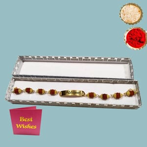 Wallet Set of 2 Rakhi hamper  Includes Rudraksha Rakhi,Wallet,Goggle Cover,Keychain,Chocolate Pouch & Best wishes Card a personal touch to the gift hamper