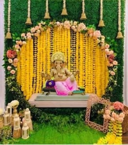 Artificial Flower Decoration For Ganesh Chaturthi Yellow  Flower Decoration - Ideas for Ganpati Festival Decoration Service For Home 2023