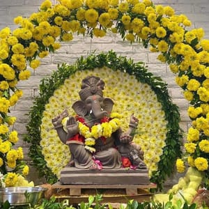 Artificial Flower Decoration For Ganesh Chaturthi Yellow Flower Decoration - Ideas for Ganpati Festival Decoration Service For Home 2023
