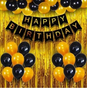 ThemeHouseParty  Happy Birthday Decoration Kit Combo - 53 Pcs Black & Gold  For Boys ,Girls, Wife, Adult ,Husband, Mom ,Dad -Happy Birthday Decoration Item Balloon  (Black & Gold , Pack of 53)