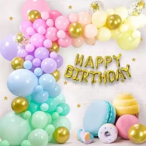ThemeHouseParty Birthday Decoration Kit Pastel Multicolors Balloons with Banner Birthday Decoration For Boys, Girl, Husband, Wife, Girl Friend, Adult. Pack Of 70 pcs )