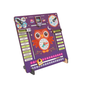 7 Activities Owl Teaching Clock and Calender with Weather, Days, Months, Dates, Greetings, and Seasons Board Wooden Toy Game for Kids 36 X 36 cm