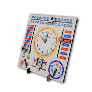 7 Activities Jumbo Teaching Clock & Calender with Weather, Days, Months, Dates, Greetings, and Seasons Board Wooden Toy Game for Kids
