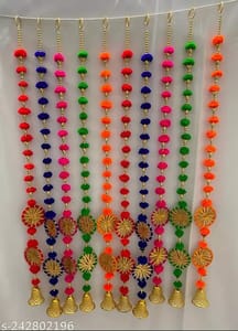 Handmade Wall Door Multi Color String with Trangle FlowerBeads, chakri Garland Bandhanwar Decoration Item for Home Decor Diwali Festival, Navratri, Wedding 4 FT 10 Strings